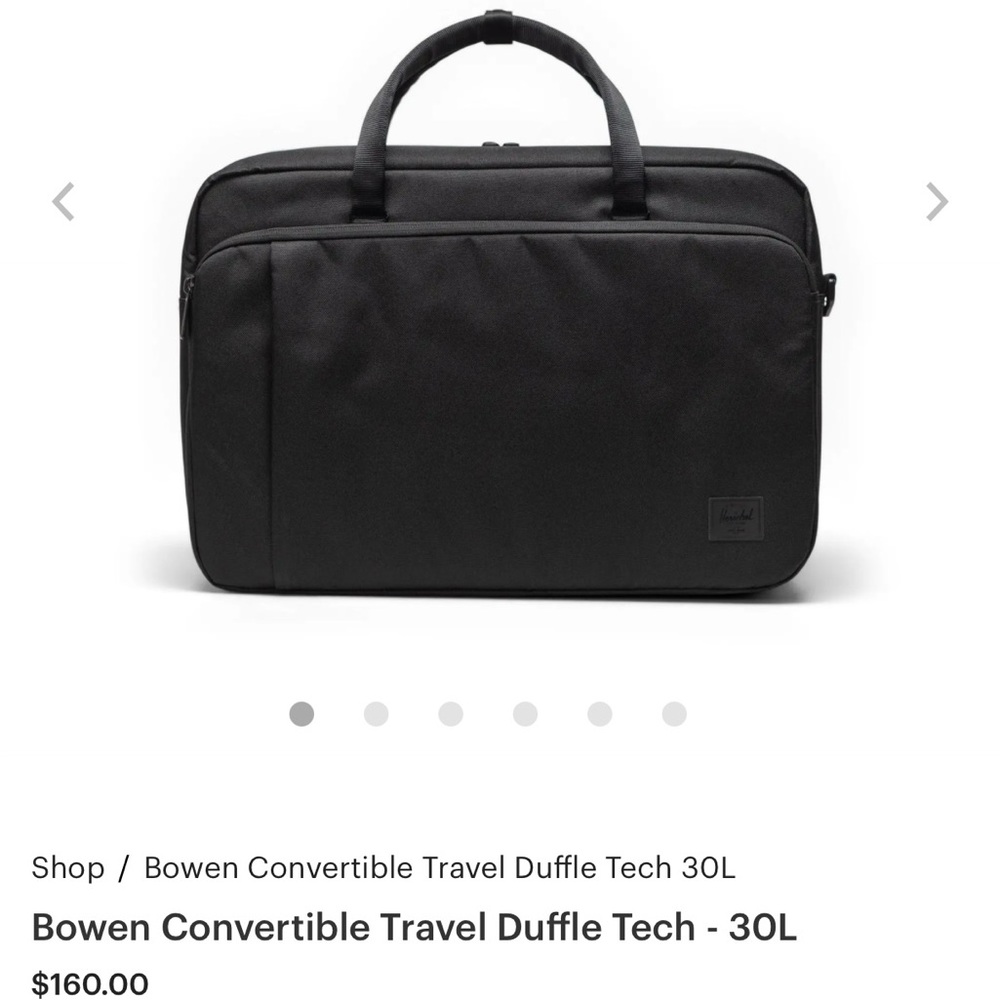 Hershel Black Convertible Travel Duffle Tech - 30L